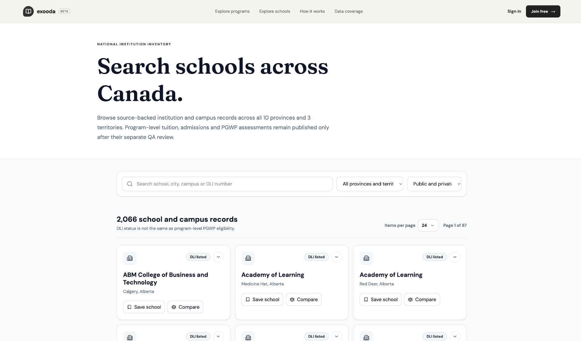 exooda national school directory with search and school records